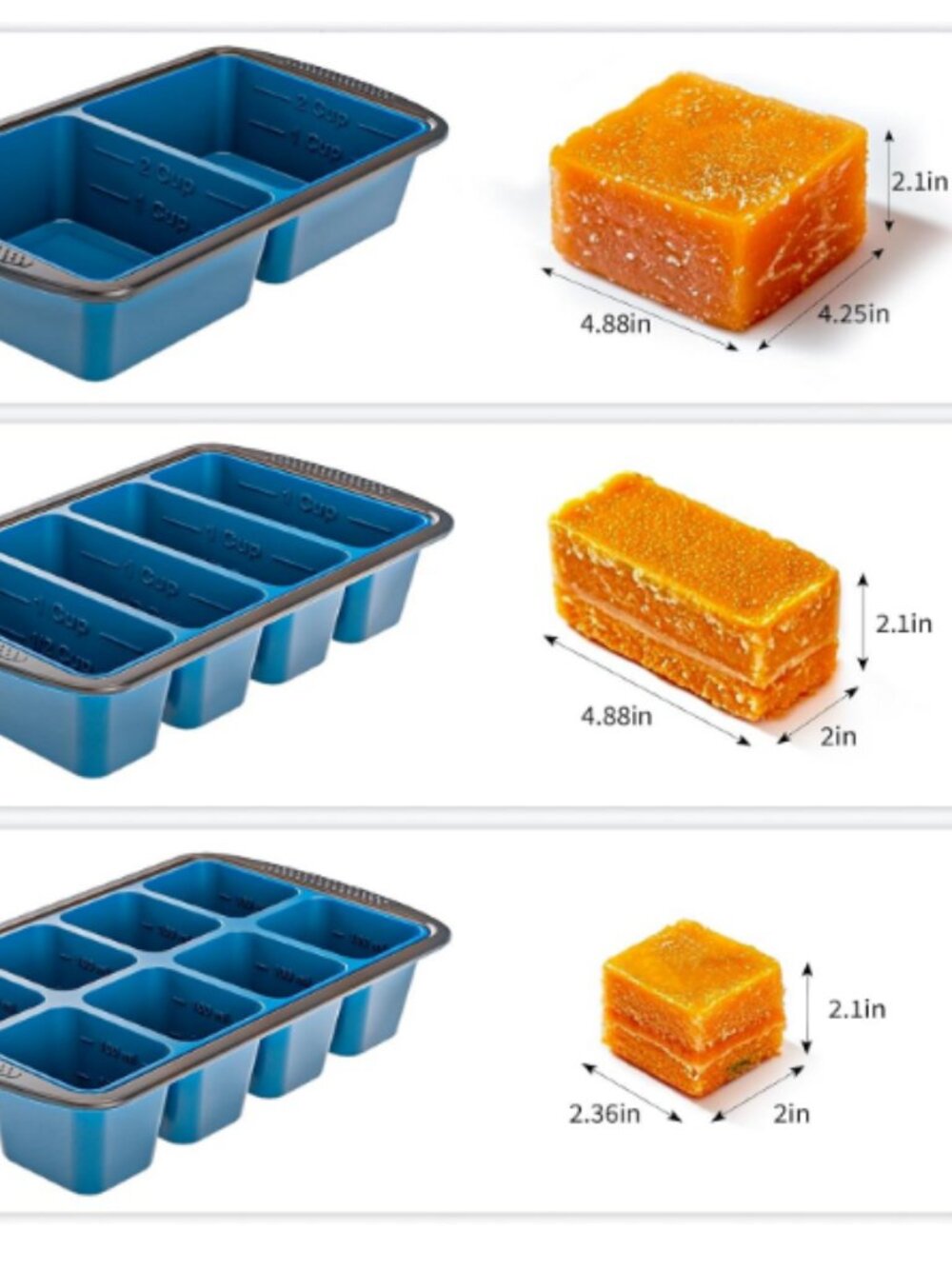 Silicone Soup Freezer Trays with Lids - 3 Pack, ½ cup, 1 cup, and 2 cup - A1 - Picture 3 of 4